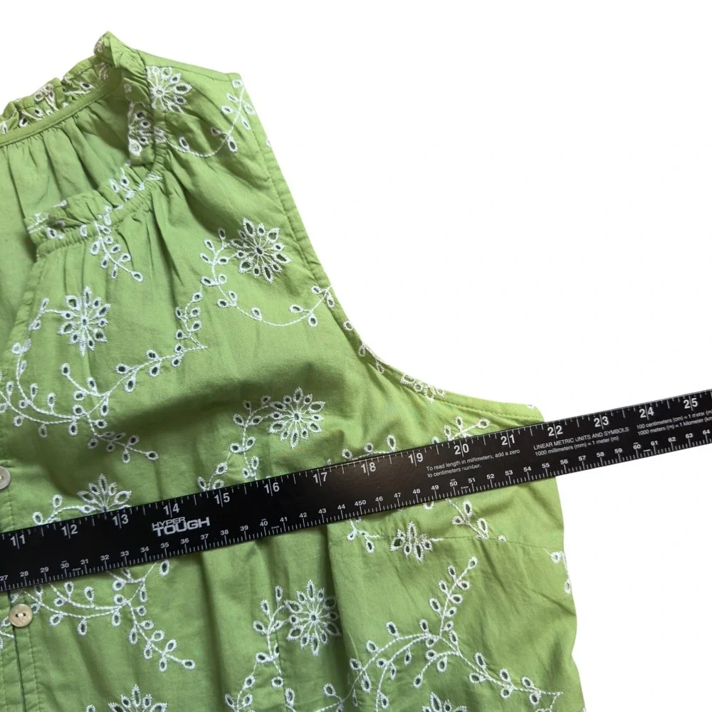 J. Jill XL Light Green Embroidered Cotton Tiered Maxi Dress Button Sleeveless